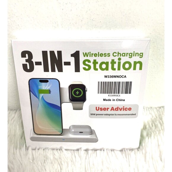 Wireless Charger Station 3-1 Apple Watch Apple AirPods Phone White Travel Office - Picture 1 of 7